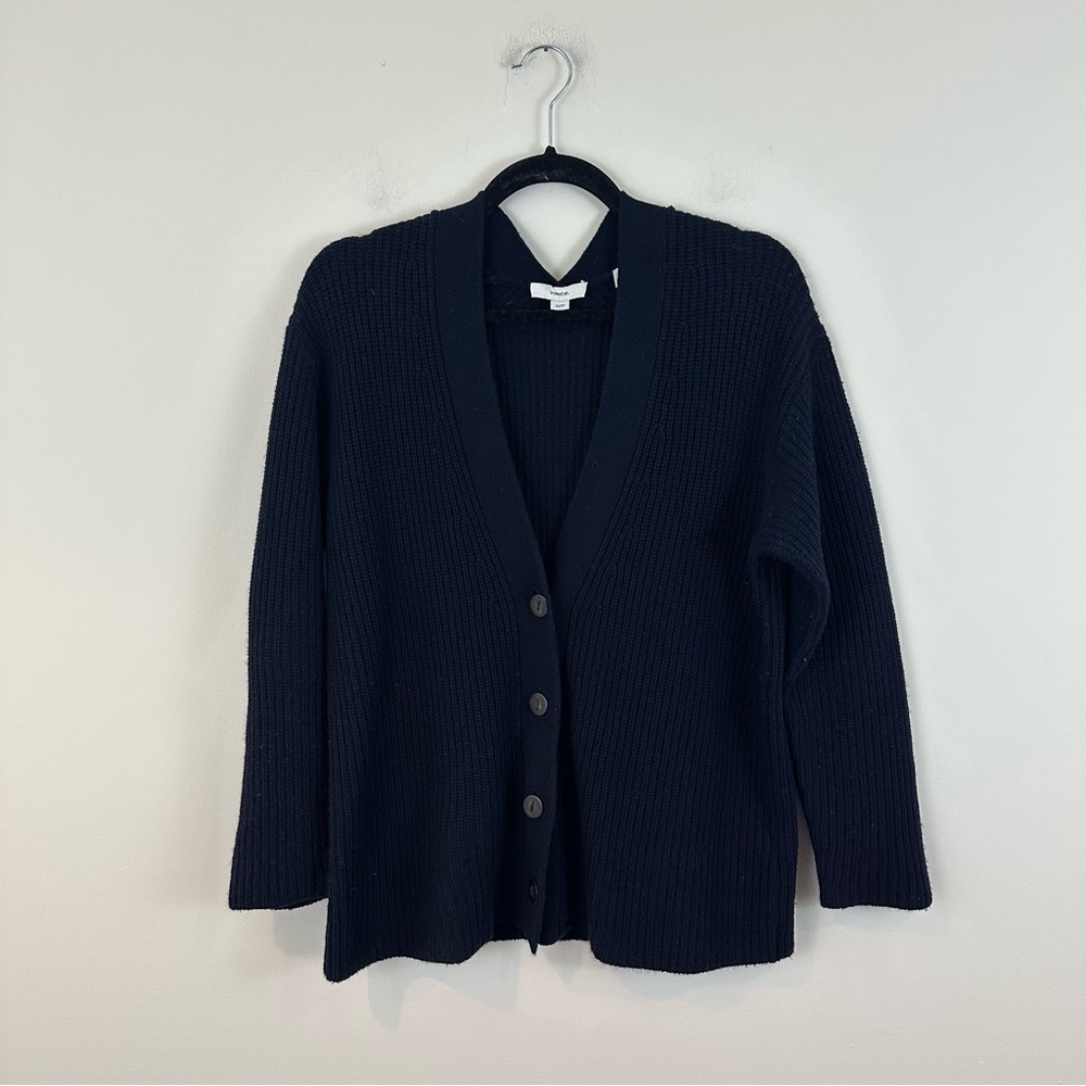 Vince Navy Wool V-Neck Button Front Cardigan Sweater Size XS